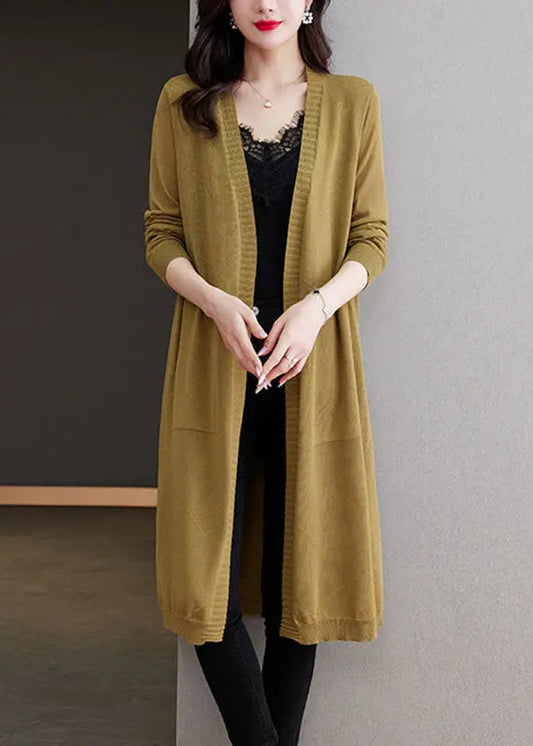 Elegant Matcha Colour V Neck Pockets Long Ice Size Knit Cardigans Long Sleeve Ada Fashion