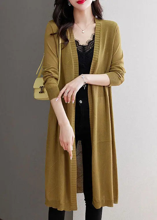 Elegant Matcha Colour V Neck Pockets Long Ice Size Knit Cardigans Long Sleeve Ada Fashion