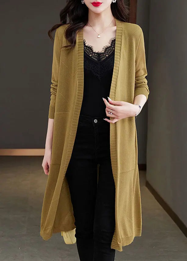 Elegant Matcha Colour V Neck Pockets Long Ice Size Knit Cardigans Long Sleeve Ada Fashion