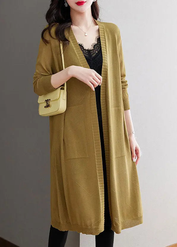 Elegant Matcha Colour V Neck Pockets Long Ice Size Knit Cardigans Long Sleeve Ada Fashion