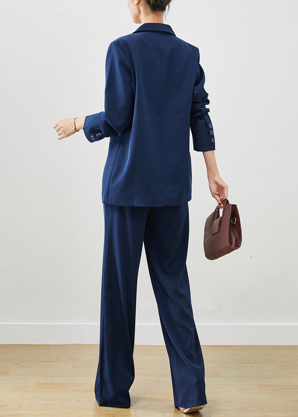 Elegant Navy Tie Waist Draping Spandex Two Pieces Set Fall Ada Fashion