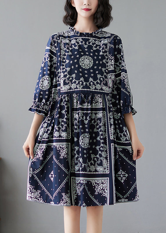 Elegant O-Neck Print Maxi Dresses Half Sleeve LY2927