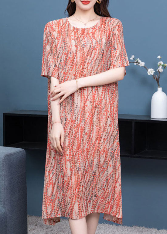 Elegant Orange O Neck Print Patchwork Chiffon Dress Summer Ada Fashion