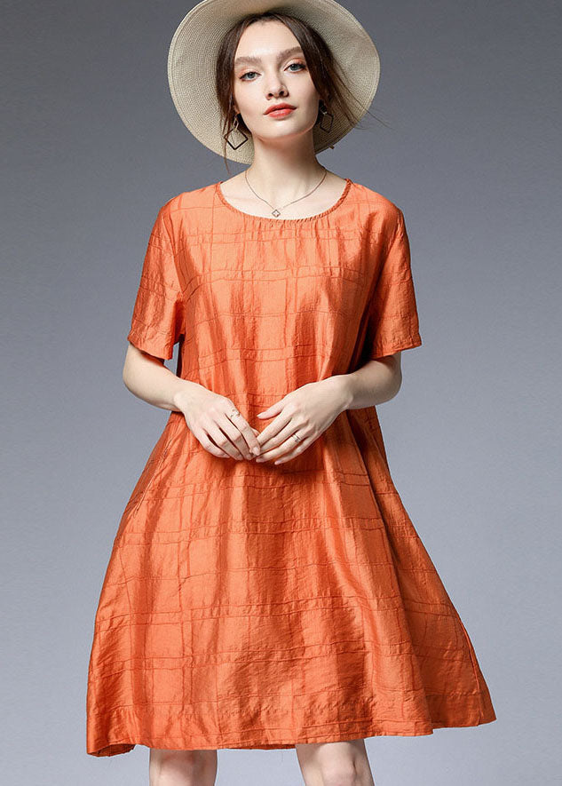 Elegant Orange O Neck Silk A Line Dress Summer LY0028 - fabuloryshop