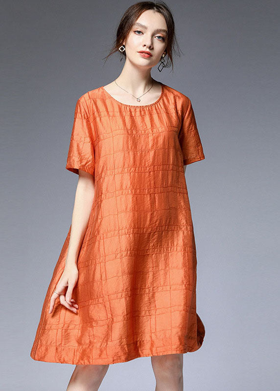 Elegant Orange O Neck Silk A Line Dress Summer LY0028 - fabuloryshop