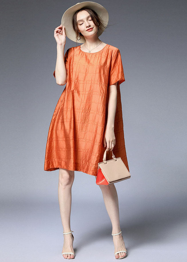 Elegant Orange O Neck Silk A Line Dress Summer LY0028 - fabuloryshop