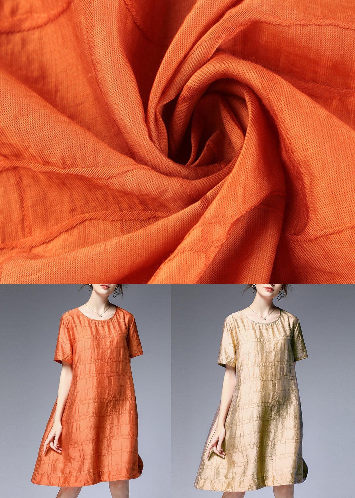 Elegant Orange O Neck Silk A Line Dress Summer LY0028 - fabuloryshop