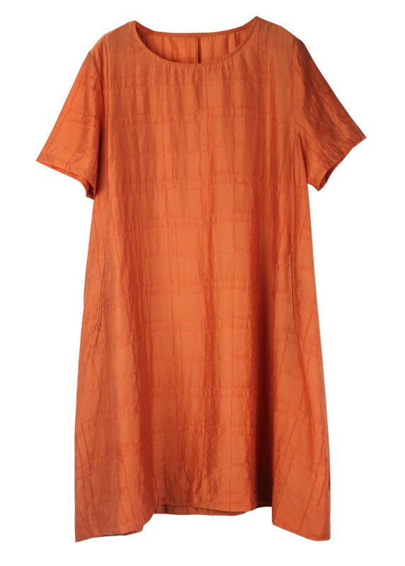 Elegant Orange O Neck Silk A Line Dress Summer LY0028 - fabuloryshop