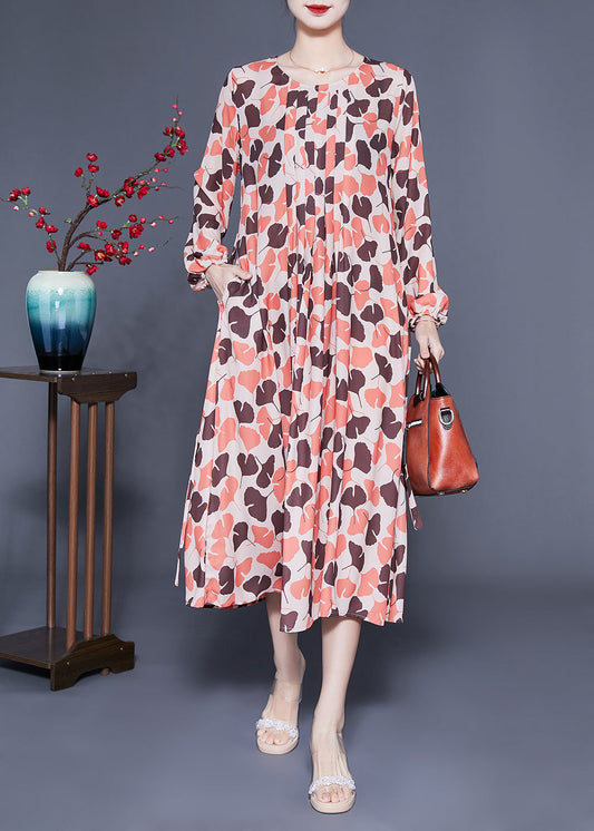 Elegant Orange Oversized Print Exra Large Hem Silk Pleated Dress Spring LC0407 - fabuloryshop