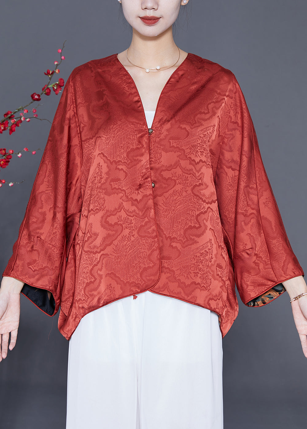 Elegant Orange Oversized Wear On Both Sides Silk Cardigans Summer Ada Fashion