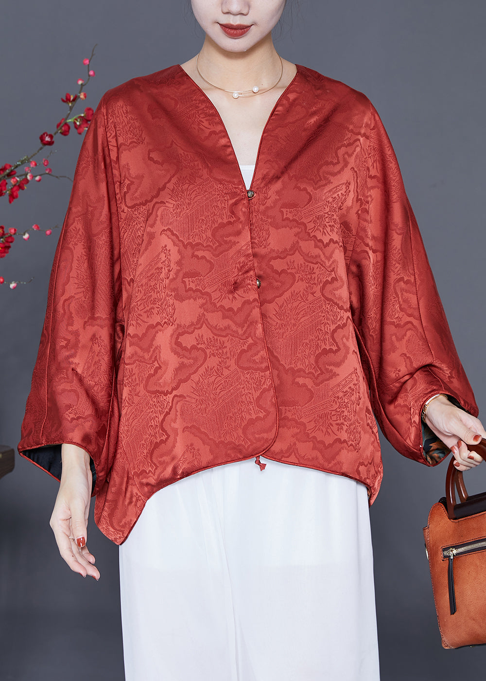 Elegant Orange Oversized Wear On Both Sides Silk Cardigans Summer Ada Fashion