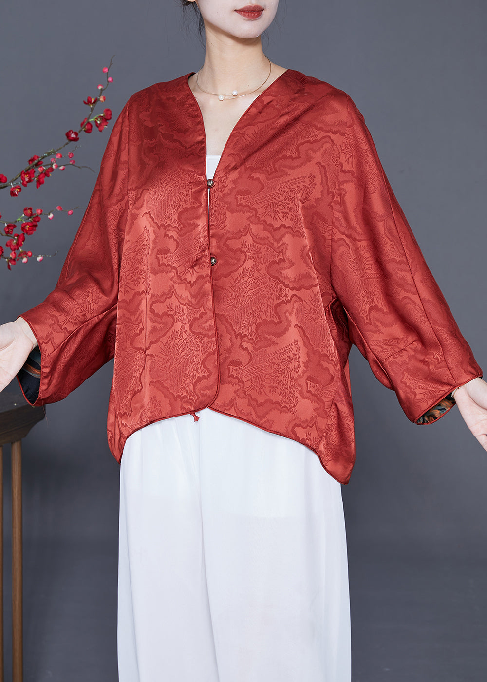 Elegant Orange Oversized Wear On Both Sides Silk Cardigans Summer Ada Fashion