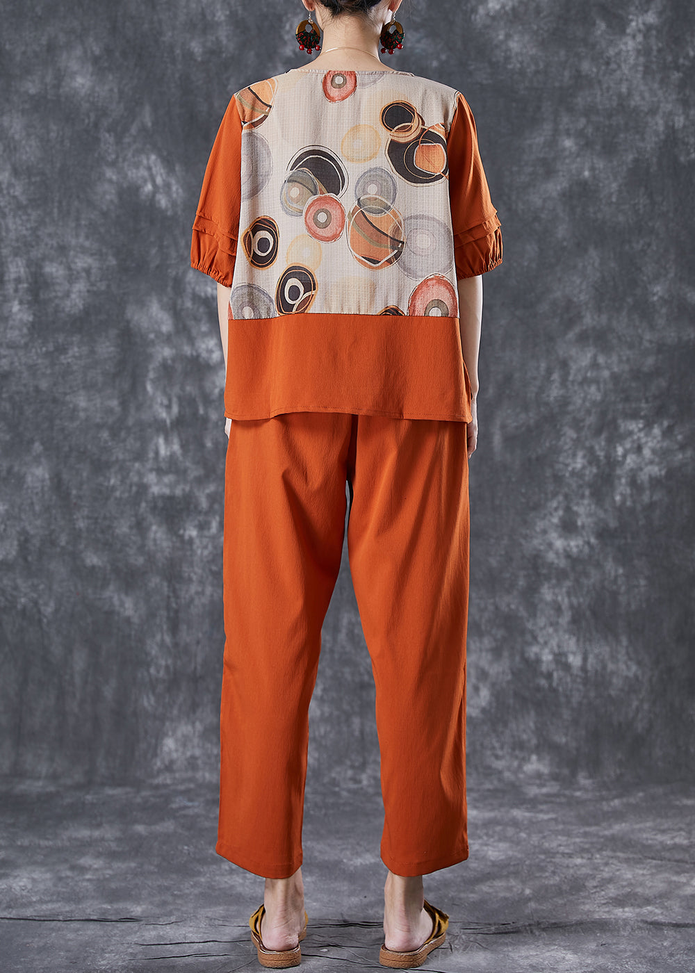 Elegant Orange Print Patchwork Cotton Two Pieces Set Summer Ada Fashion