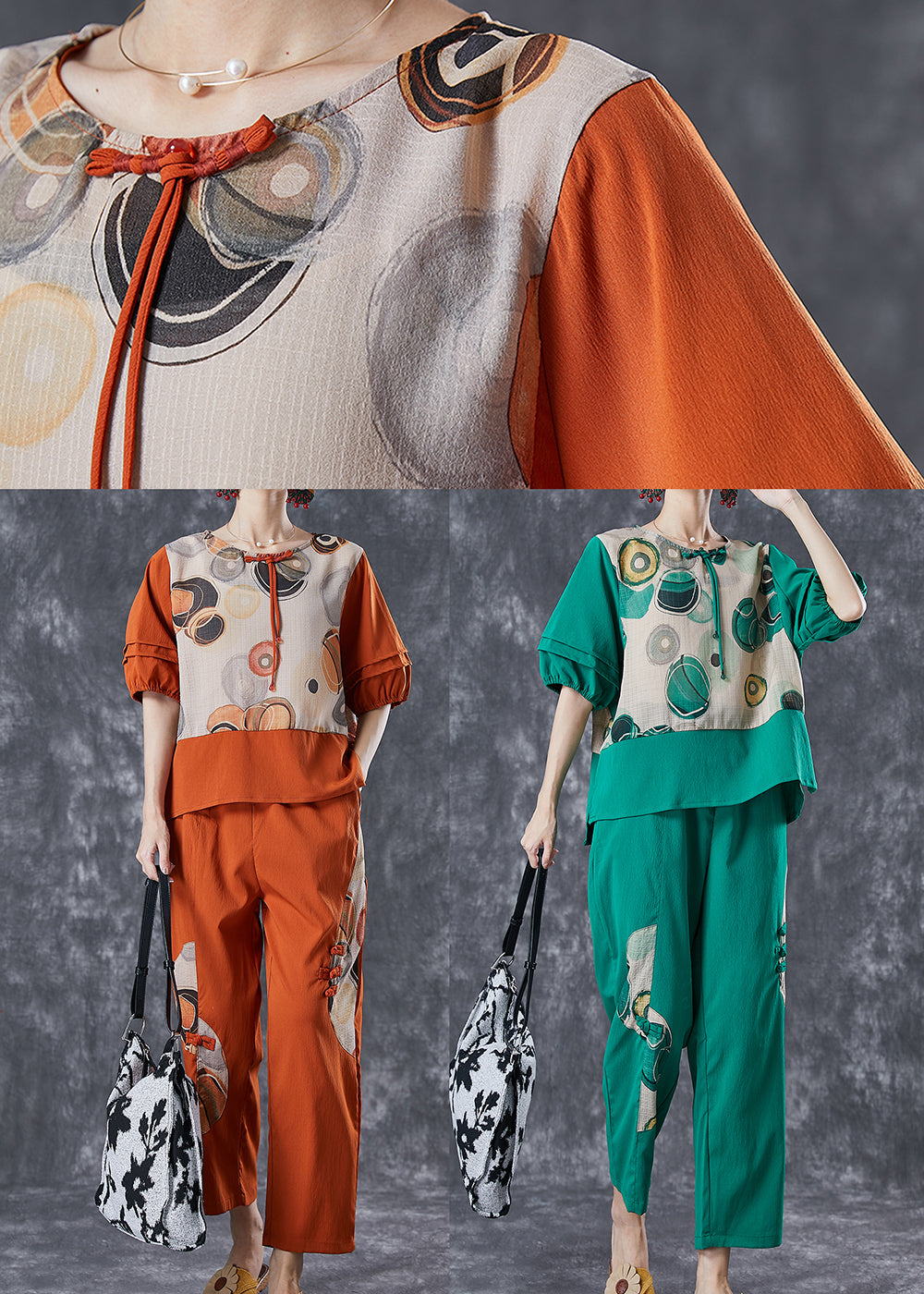 Elegant Orange Print Patchwork Cotton Two Pieces Set Summer Ada Fashion