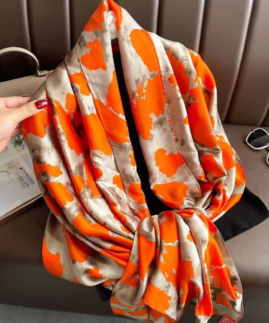 Elegant Orange Print Soft Comfy Silk Scarf Ada Fashion