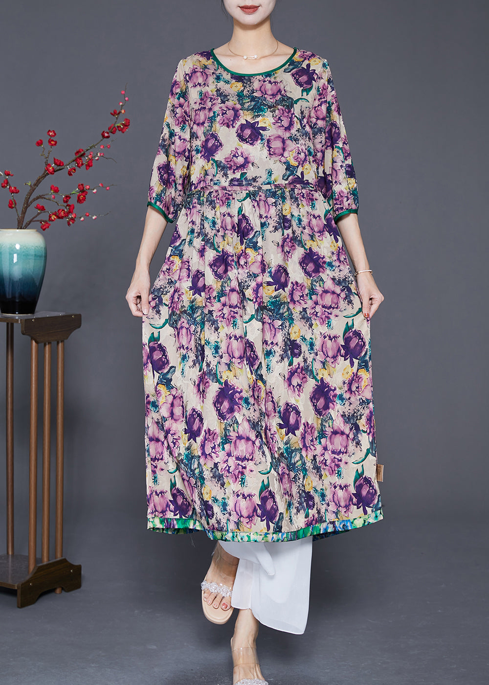 Elegant Oversized Cinched Wear On Both Sides Silk Long Dresses Summer Ada Fashion