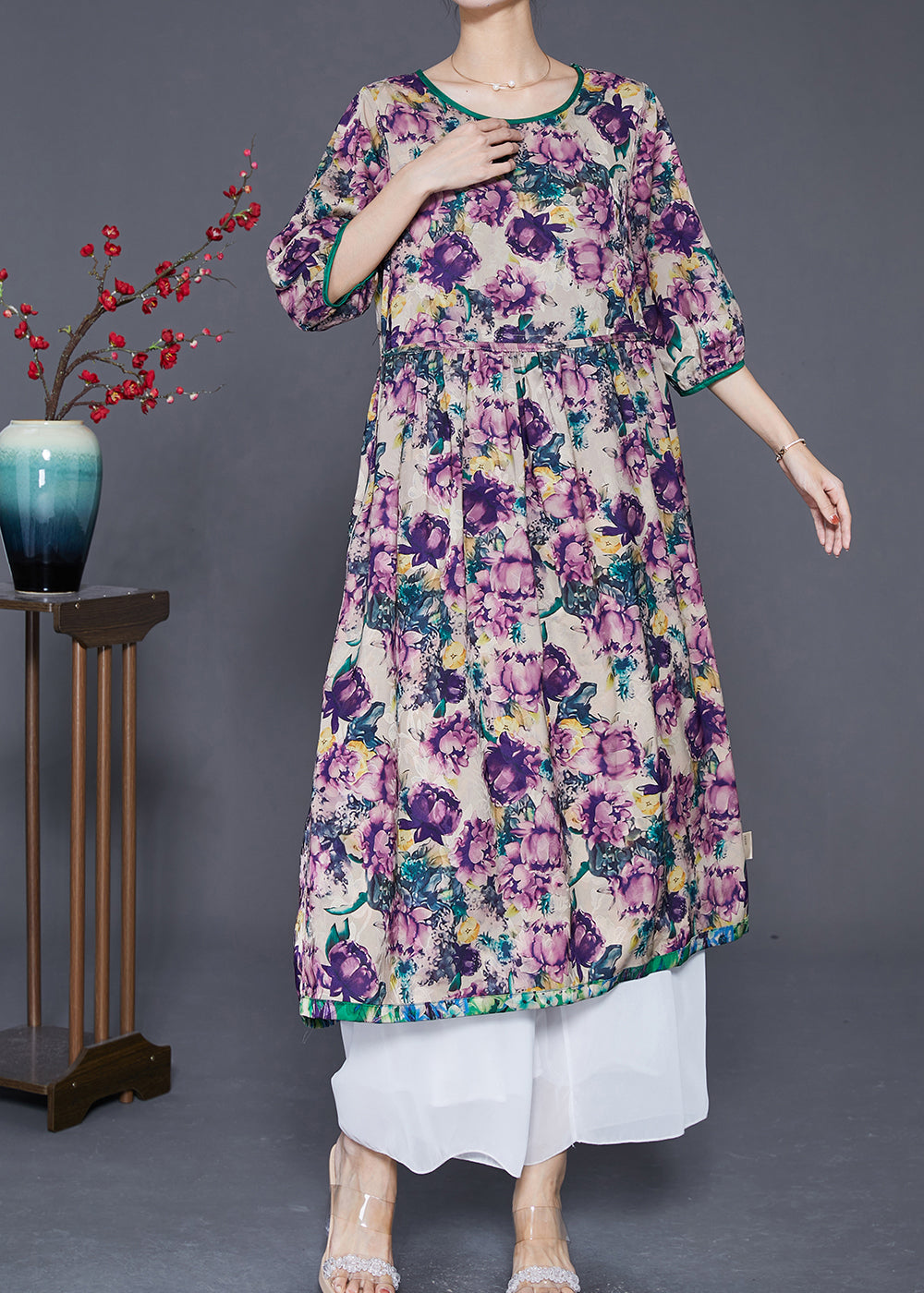 Elegant Oversized Cinched Wear On Both Sides Silk Long Dresses Summer Ada Fashion