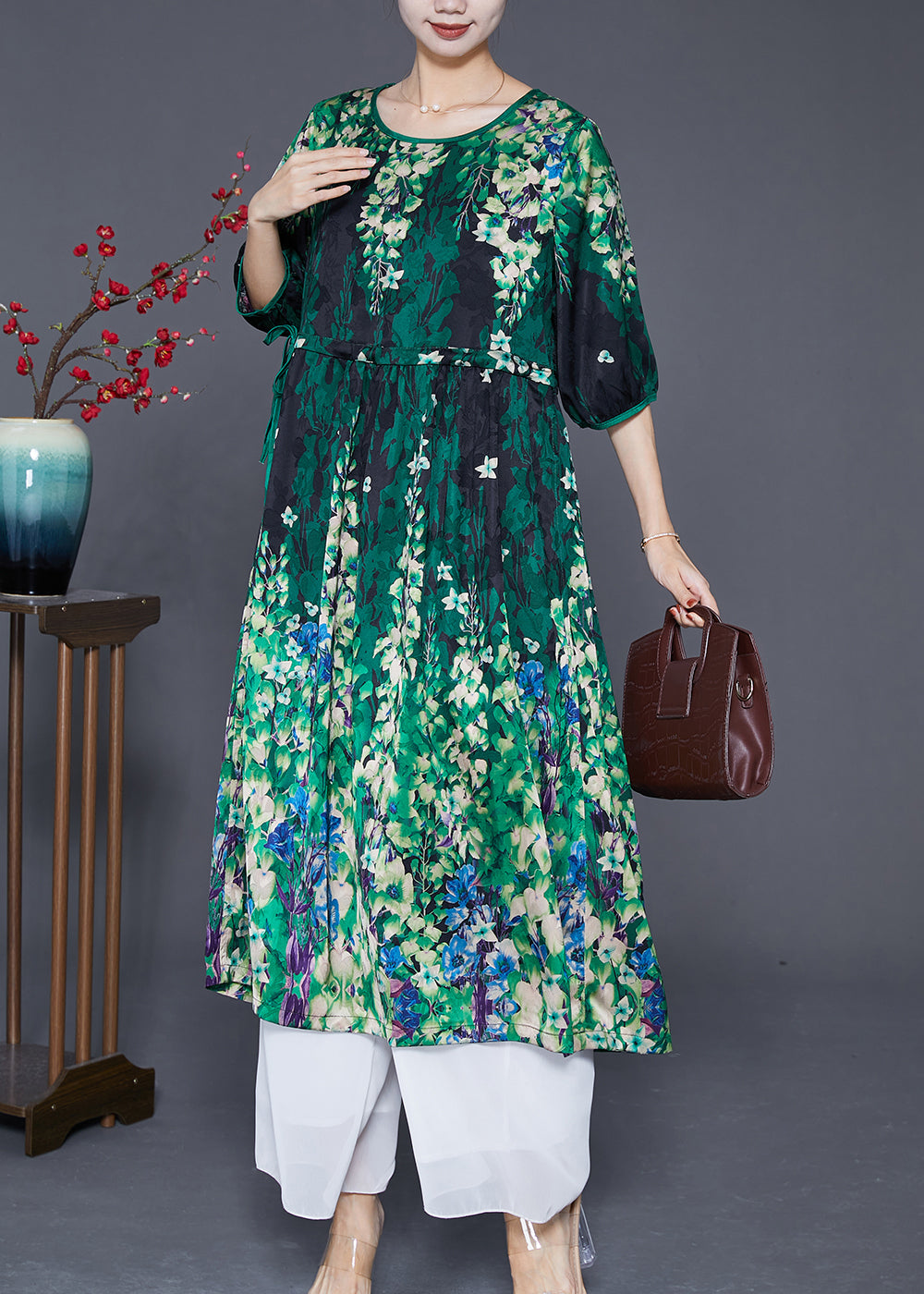 Elegant Oversized Cinched Wear On Both Sides Silk Long Dresses Summer Ada Fashion