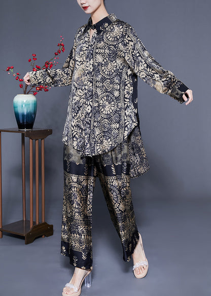 Elegant Oversized Low High Design Print Silk Two Pieces Set Spring LC0410 - fabuloryshop