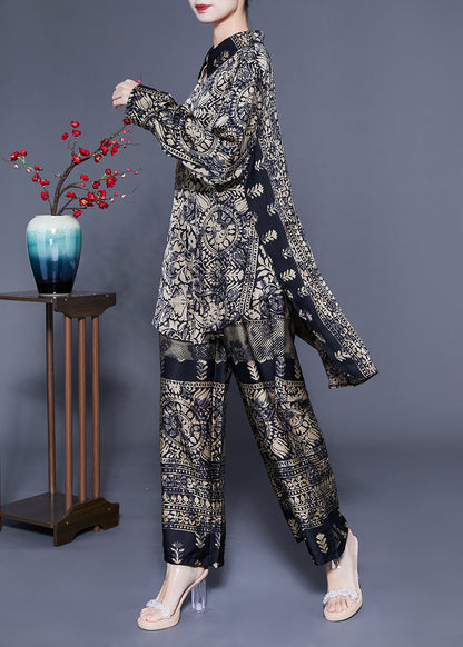 Elegant Oversized Low High Design Print Silk Two Pieces Set Spring LC0410 - fabuloryshop