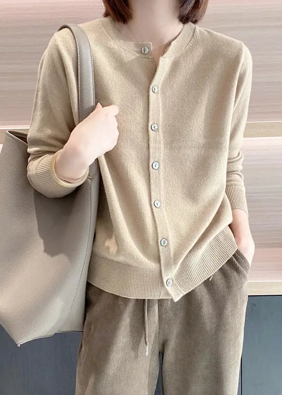 Elegant Pink O Neck Button Patchwork Knit Coats Long Sleeve Ada Fashion