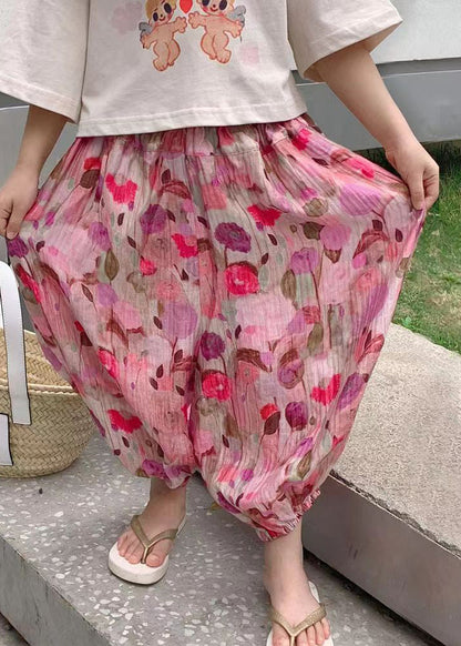 Elegant Pink Print Elastic Waist Kids Lantern Pants Summer LY5437 - fabuloryshop