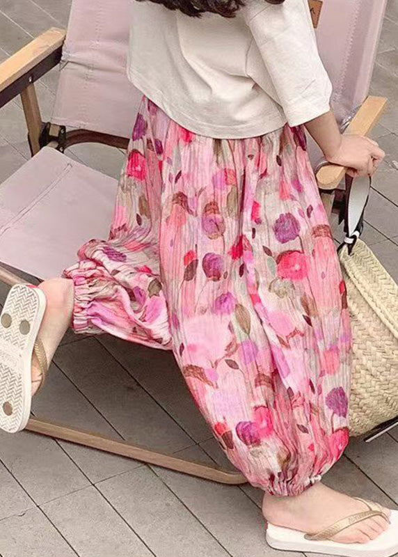 Elegant Pink Print Elastic Waist Kids Lantern Pants Summer LY5437 - fabuloryshop