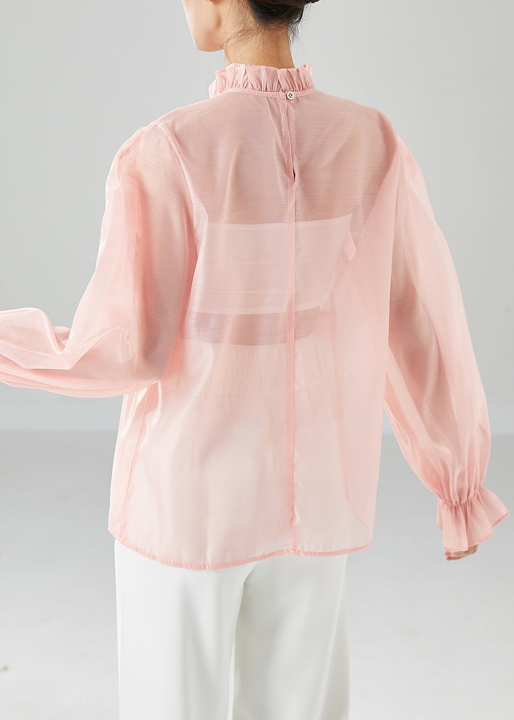 Elegant Pink Ruffled Floral Chiffon Blouses Summer LY6145 - fabuloryshop