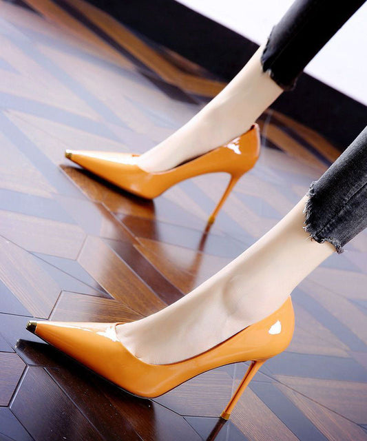 Elegant Pointed Toe Stiletto High Heels Orange Cowhide Leather LC0176 - fabuloryshop