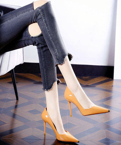 Elegant Pointed Toe Stiletto High Heels Orange Cowhide Leather LC0176 - fabuloryshop