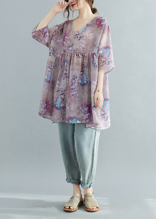 Elegant Print Patchwork Wrinkled Top Half Sleeve LY2975 - fabuloryshop