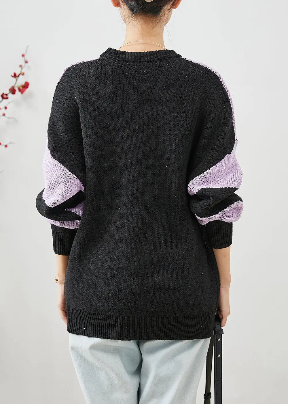 Elegant Purple Oversized Print Knit Sweaters Winter Ada Fashion