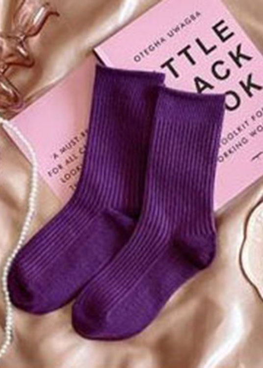 Elegant Purple Plaid Jacquard Cotton Mid Calf Socks - fabuloryshop