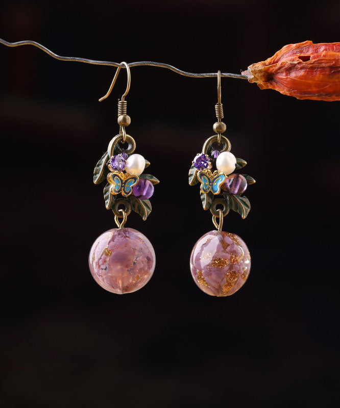 Elegant Purple Sterling Silver Zircon Jade Crystal Cloisonne Coloured Glaze Drop Earrings LY9171 Ada Fashion