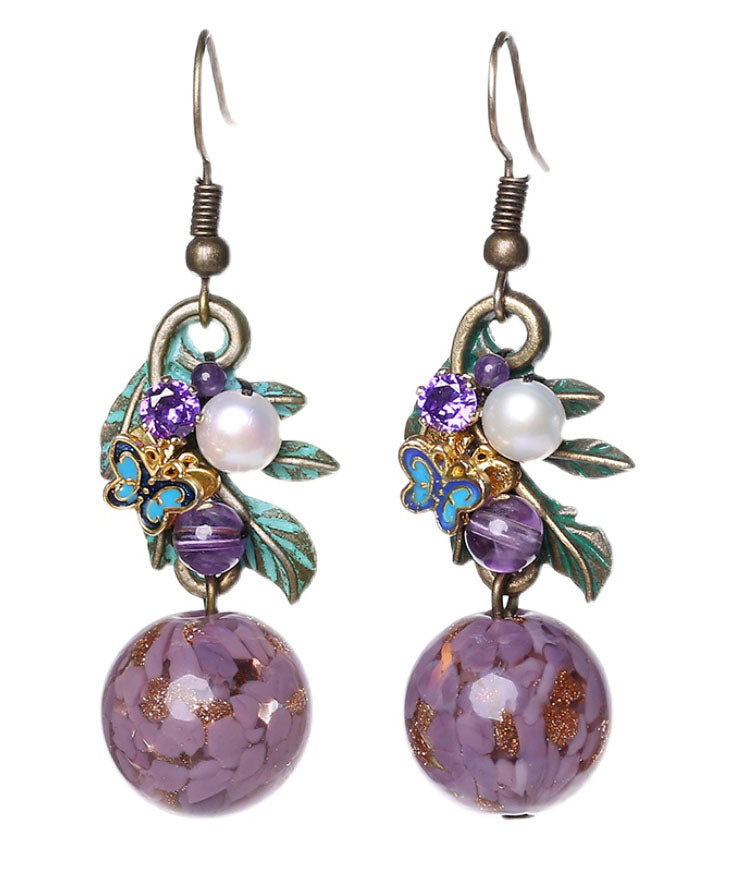 Elegant Purple Sterling Silver Zircon Jade Crystal Cloisonne Coloured Glaze Drop Earrings LY9171 Ada Fashion