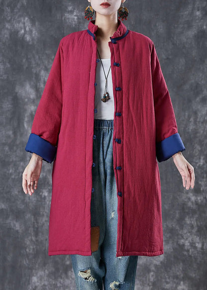 Elegant Red Chinese Button Thick Fine Cotton Filled Puffers Jackets Winter Ada Fashion