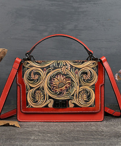 Elegant Red Jacquard Square Leather Handbag - fabuloryshop