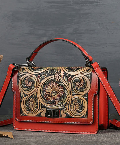 Elegant Red Jacquard Square Leather Handbag - fabuloryshop