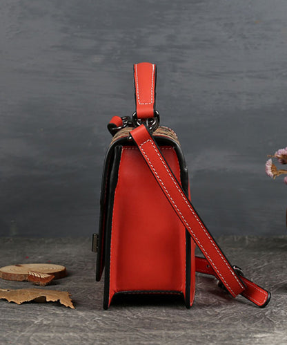 Elegant Red Jacquard Square Leather Handbag - fabuloryshop