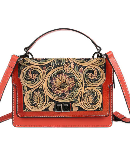 Elegant Red Jacquard Square Leather Handbag - fabuloryshop