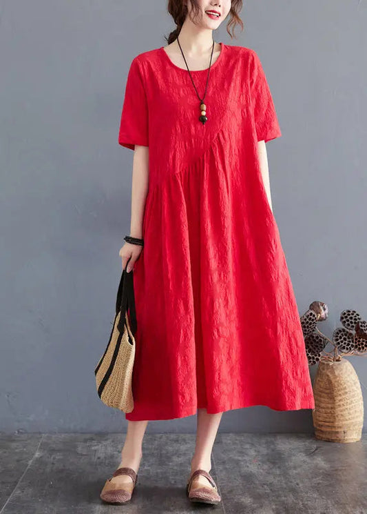 Elegant Red Oversized Jacquard Cotton Maxi Dress Summer Ada Fashion