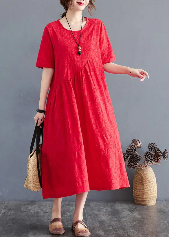 Elegant Red Oversized Jacquard Cotton Maxi Dress Summer Ada Fashion