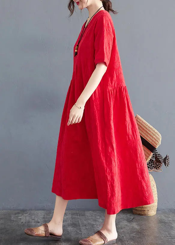 Elegant Red Oversized Jacquard Cotton Maxi Dress Summer Ada Fashion