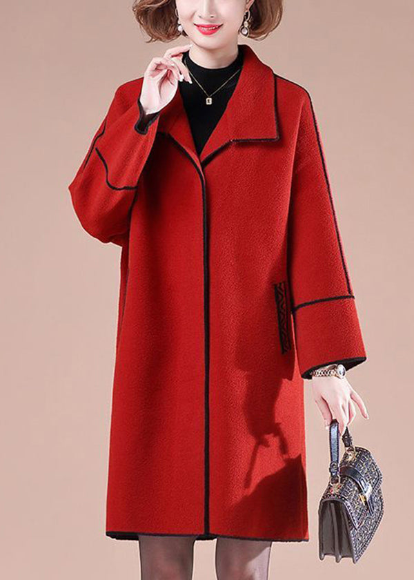 Elegant Red Oversized Patchwork Woolen Coats Winter Ada Fashion