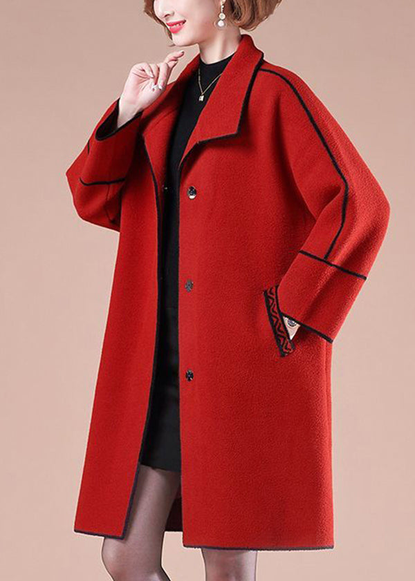 Elegant Red Oversized Patchwork Woolen Coats Winter Ada Fashion