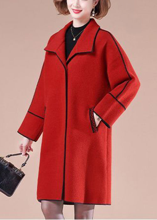 Elegant Red Oversized Patchwork Woolen Coats Winter Ada Fashion