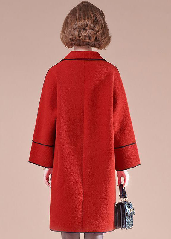 Elegant Red Oversized Patchwork Woolen Coats Winter Ada Fashion