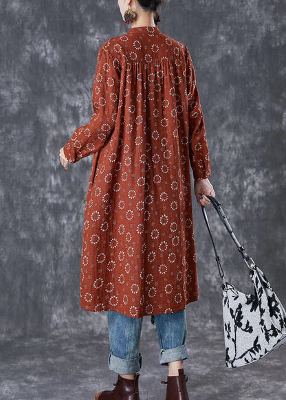 Elegant Red Print Cotton Shirt Dress Fall Ada Fashion