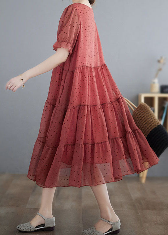 Elegant Red V Neck Dot Print Patchwork Chiffon Dresses Summer LY3956 - fabuloryshop