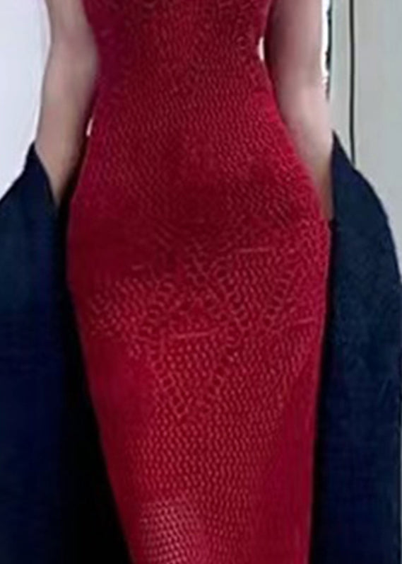 Elegant Red V Neck Solid Knit Maxi Dress Summer LY2704 - fabuloryshop